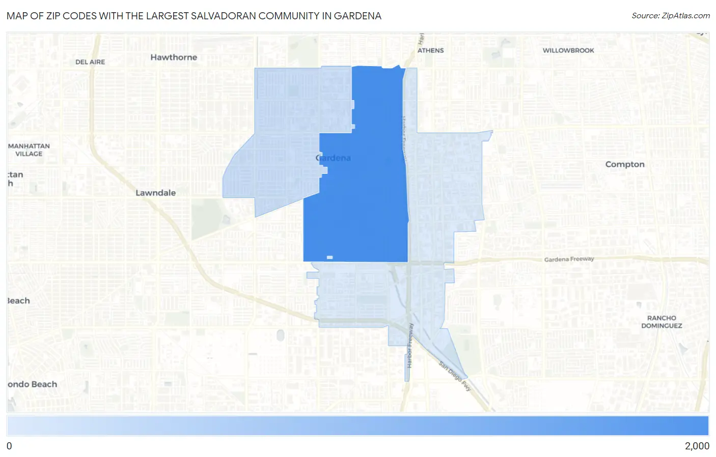 Zip Codes with the Largest Salvadoran Community in Gardena Map