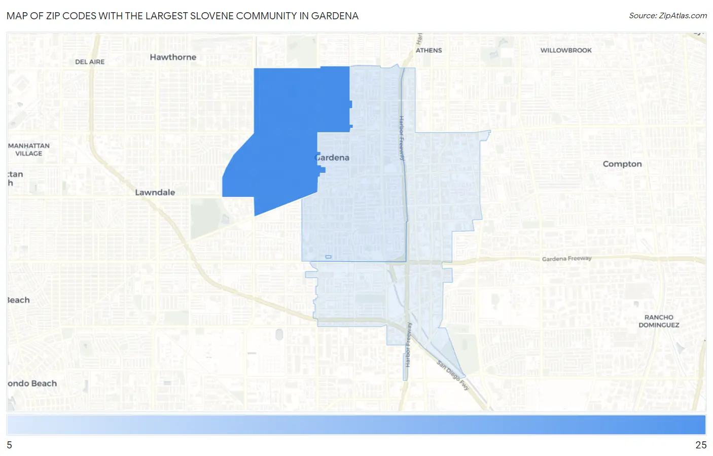 Zip Codes with the Largest Slovene Community in Gardena Map