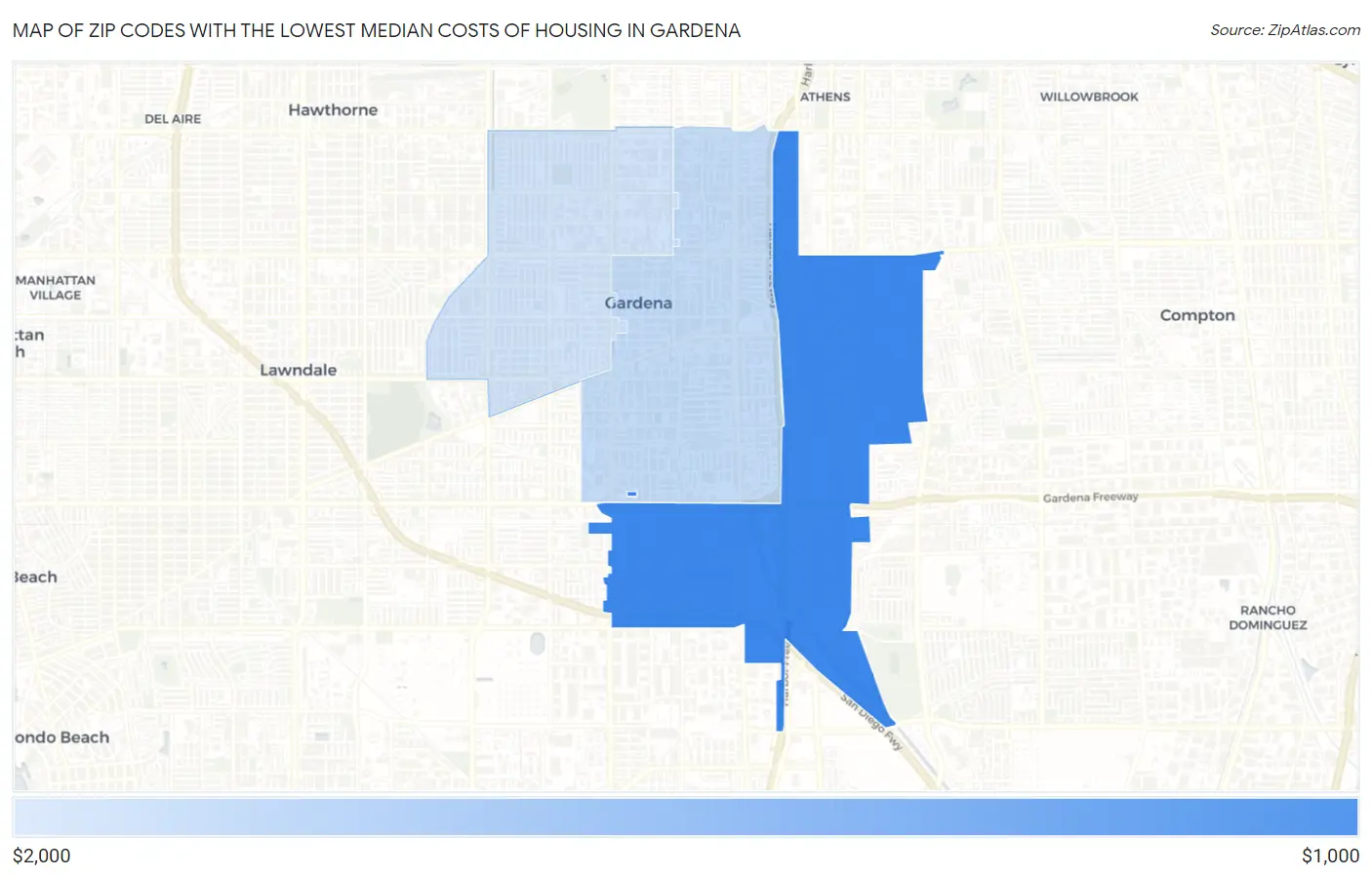 Zip Codes with the Lowest Median Costs of Housing in Gardena Map