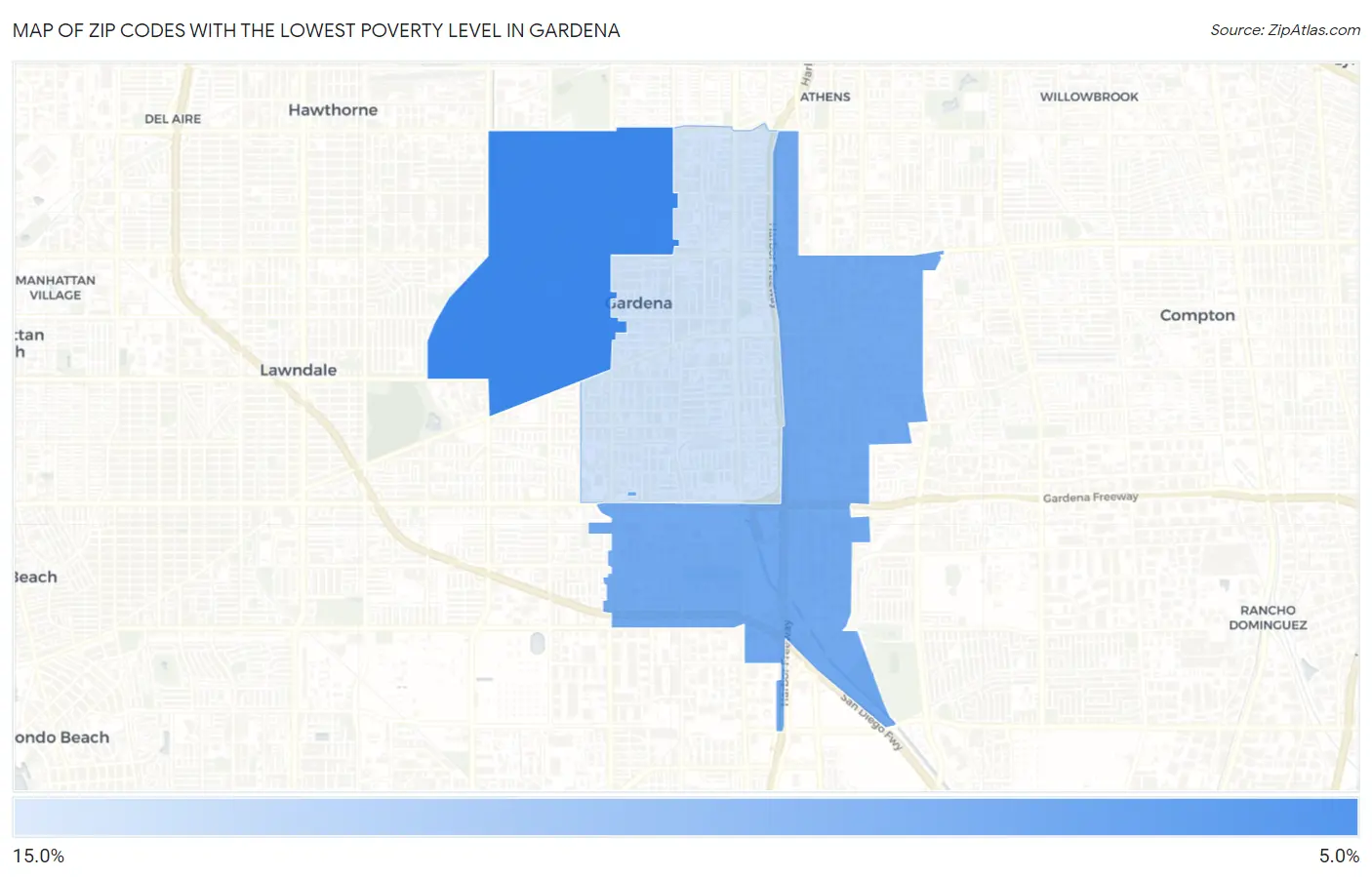 Zip Codes with the Lowest Poverty Level in Gardena Map