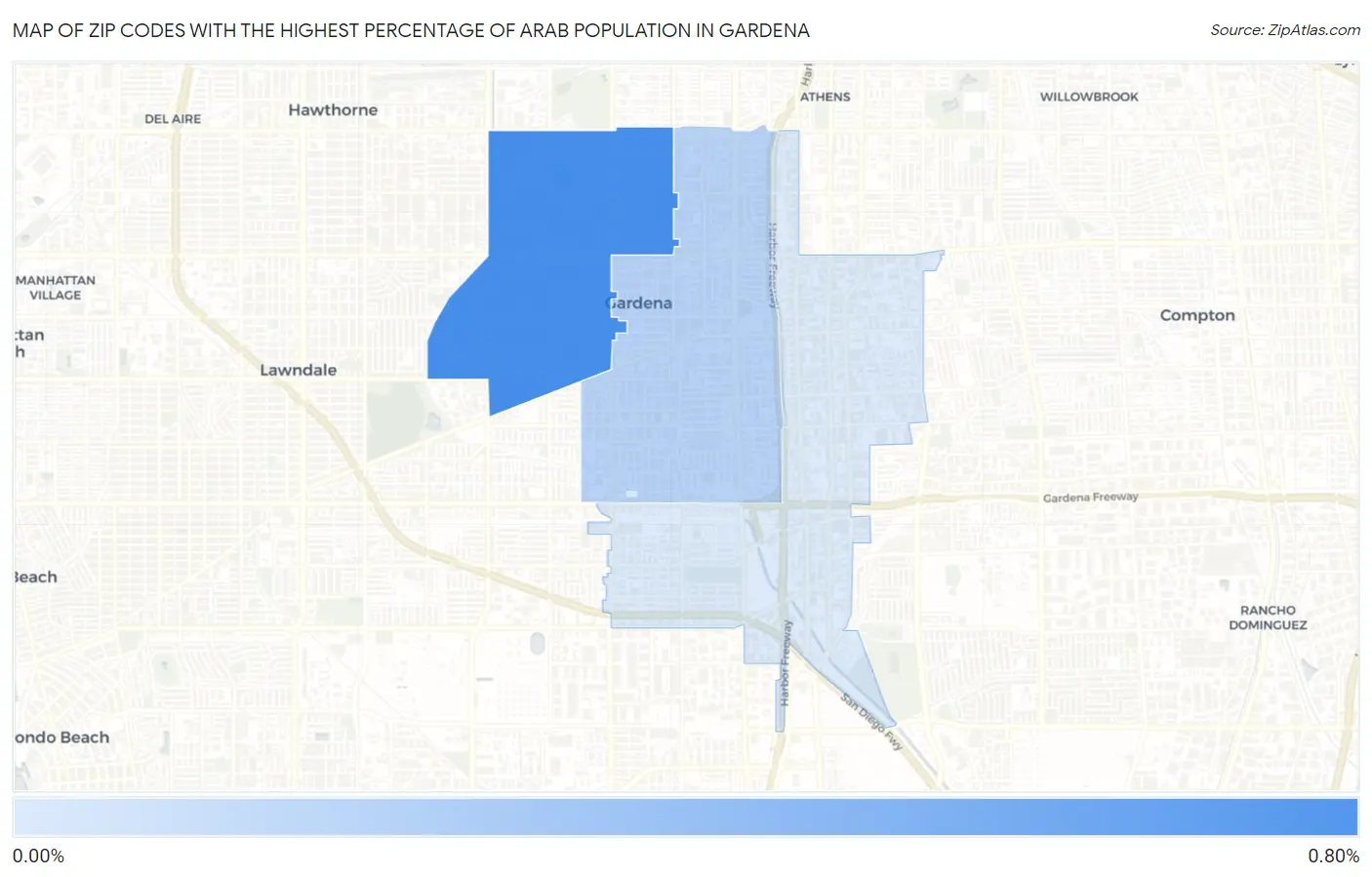 Zip Codes with the Highest Percentage of Arab Population in Gardena Map