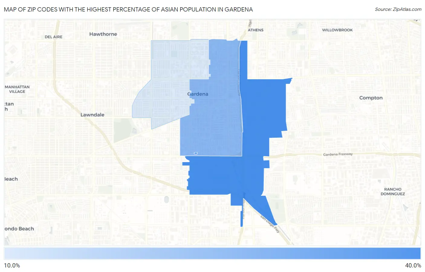 Zip Codes with the Highest Percentage of Asian Population in Gardena Map