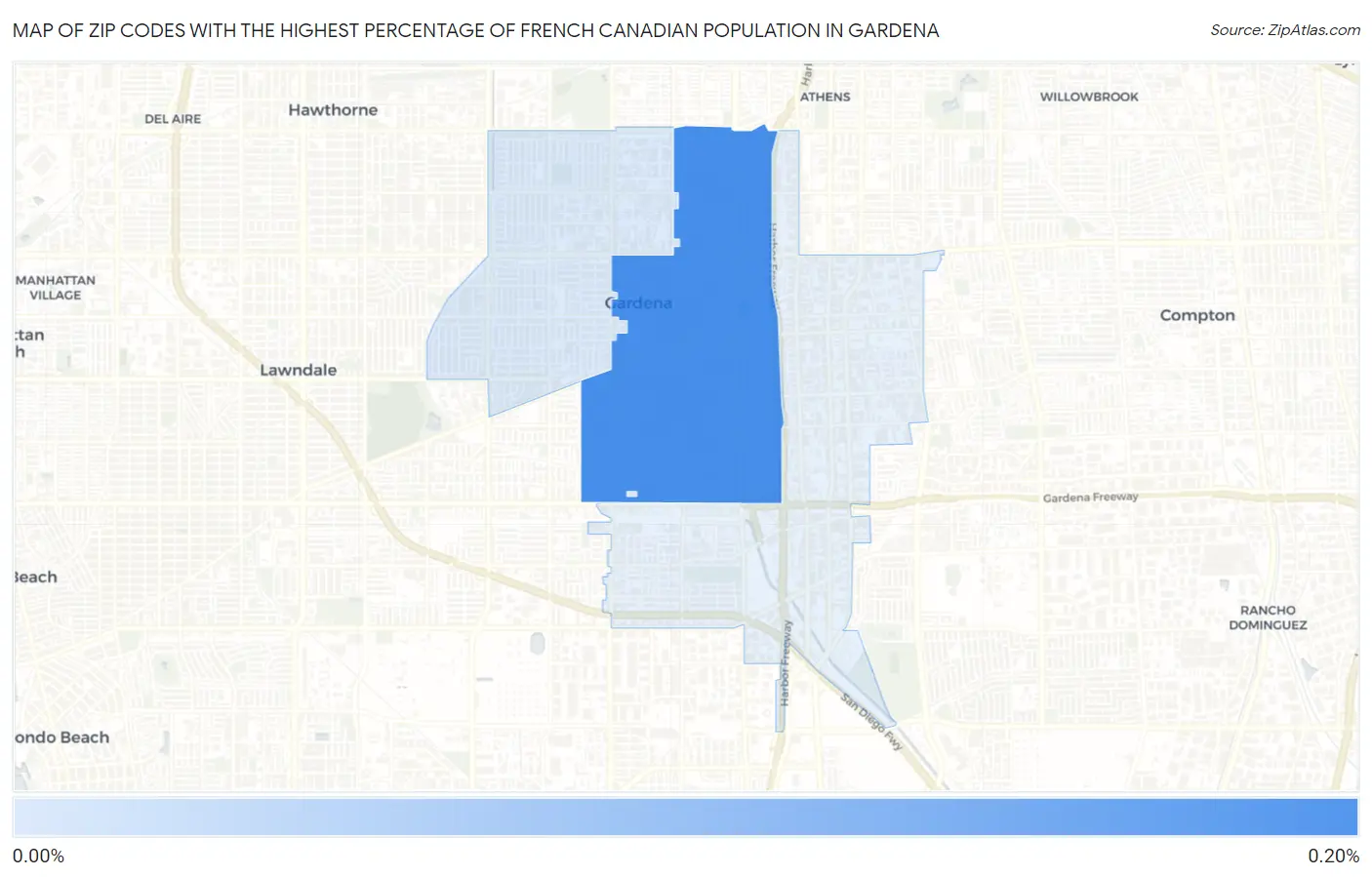 Zip Codes with the Highest Percentage of French Canadian Population in Gardena Map