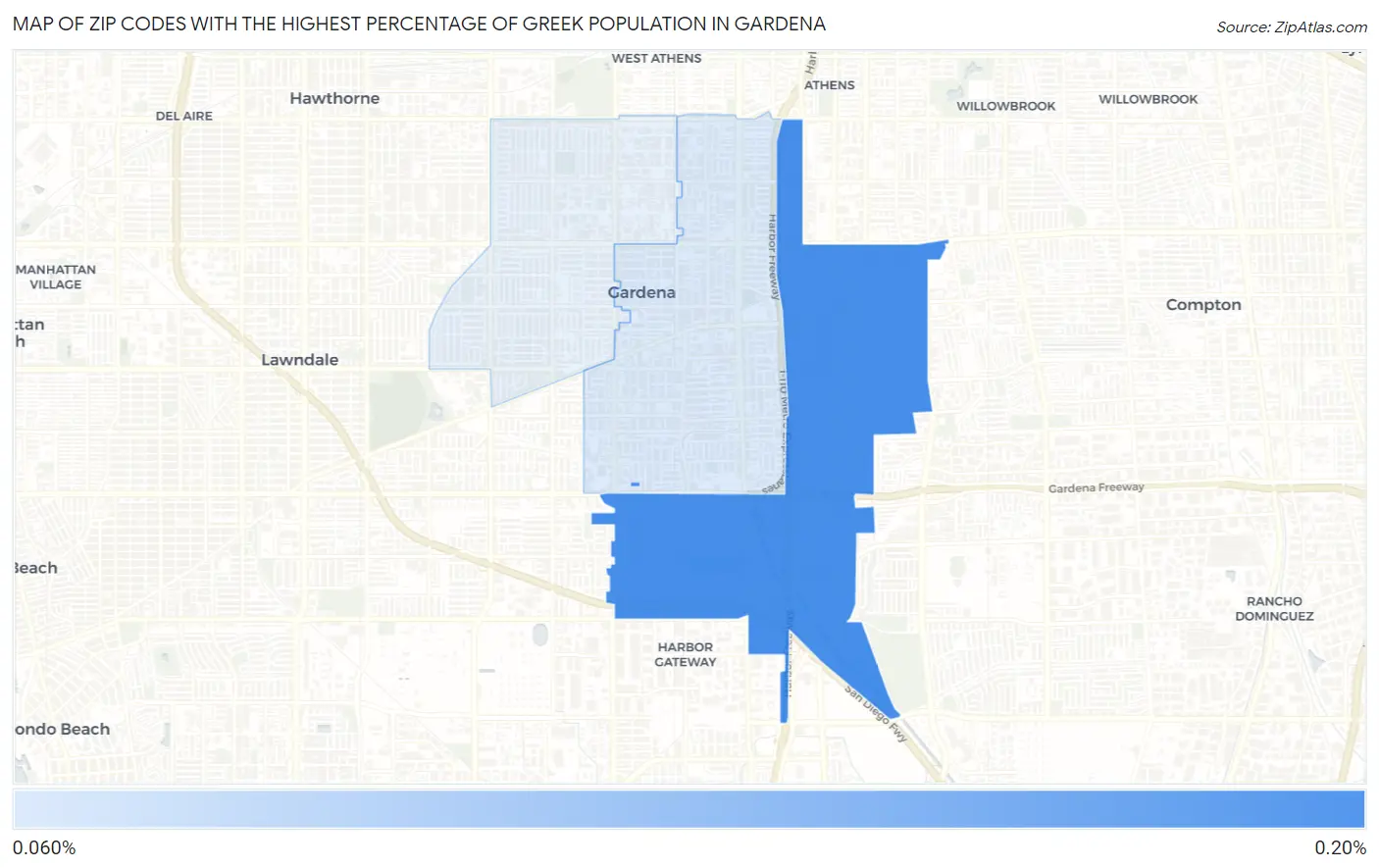 Zip Codes with the Highest Percentage of Greek Population in Gardena Map