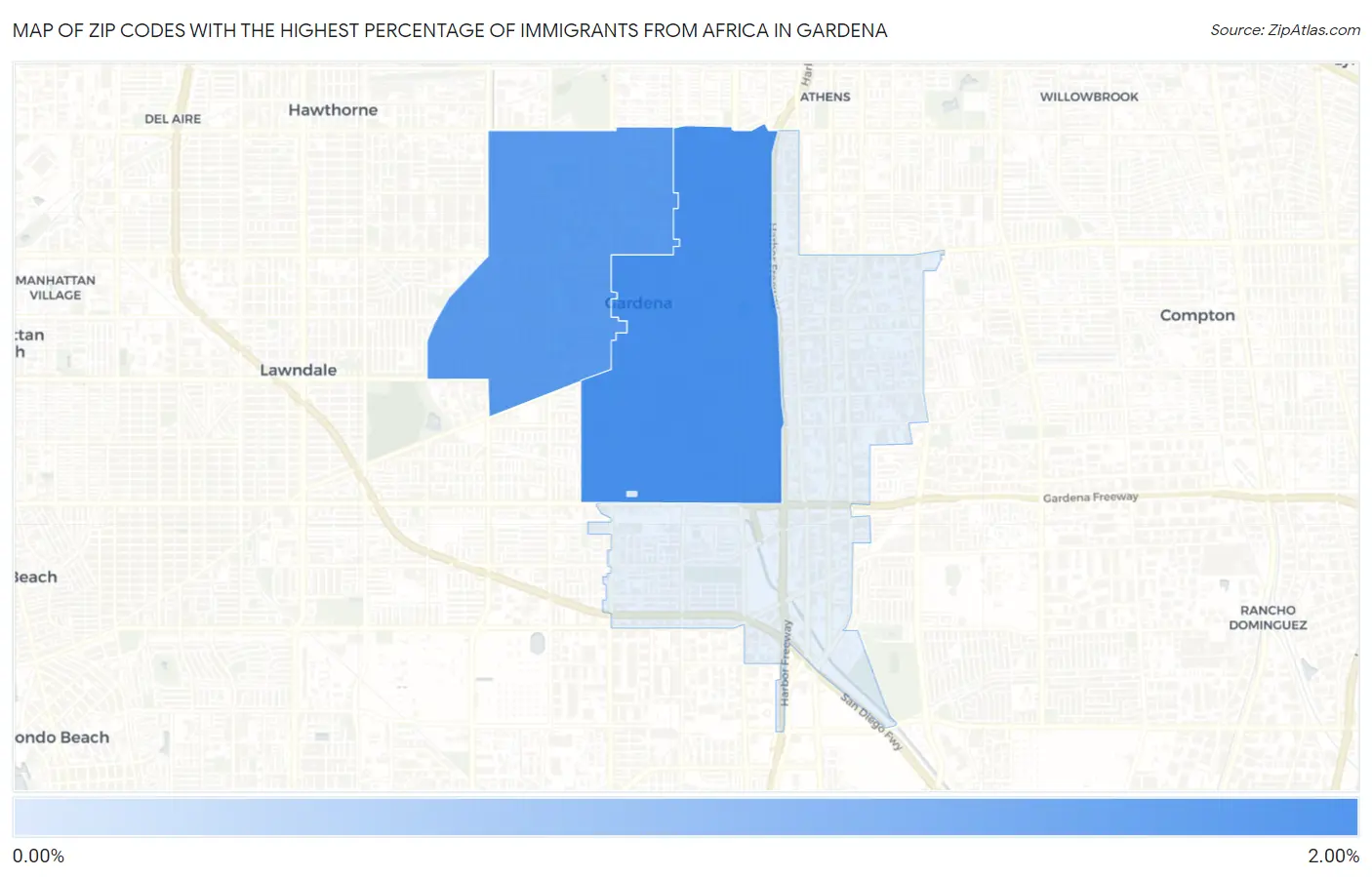 Zip Codes with the Highest Percentage of Immigrants from Africa in Gardena Map