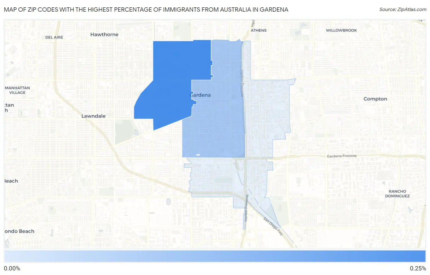 Zip Codes with the Highest Percentage of Immigrants from Australia in Gardena Map