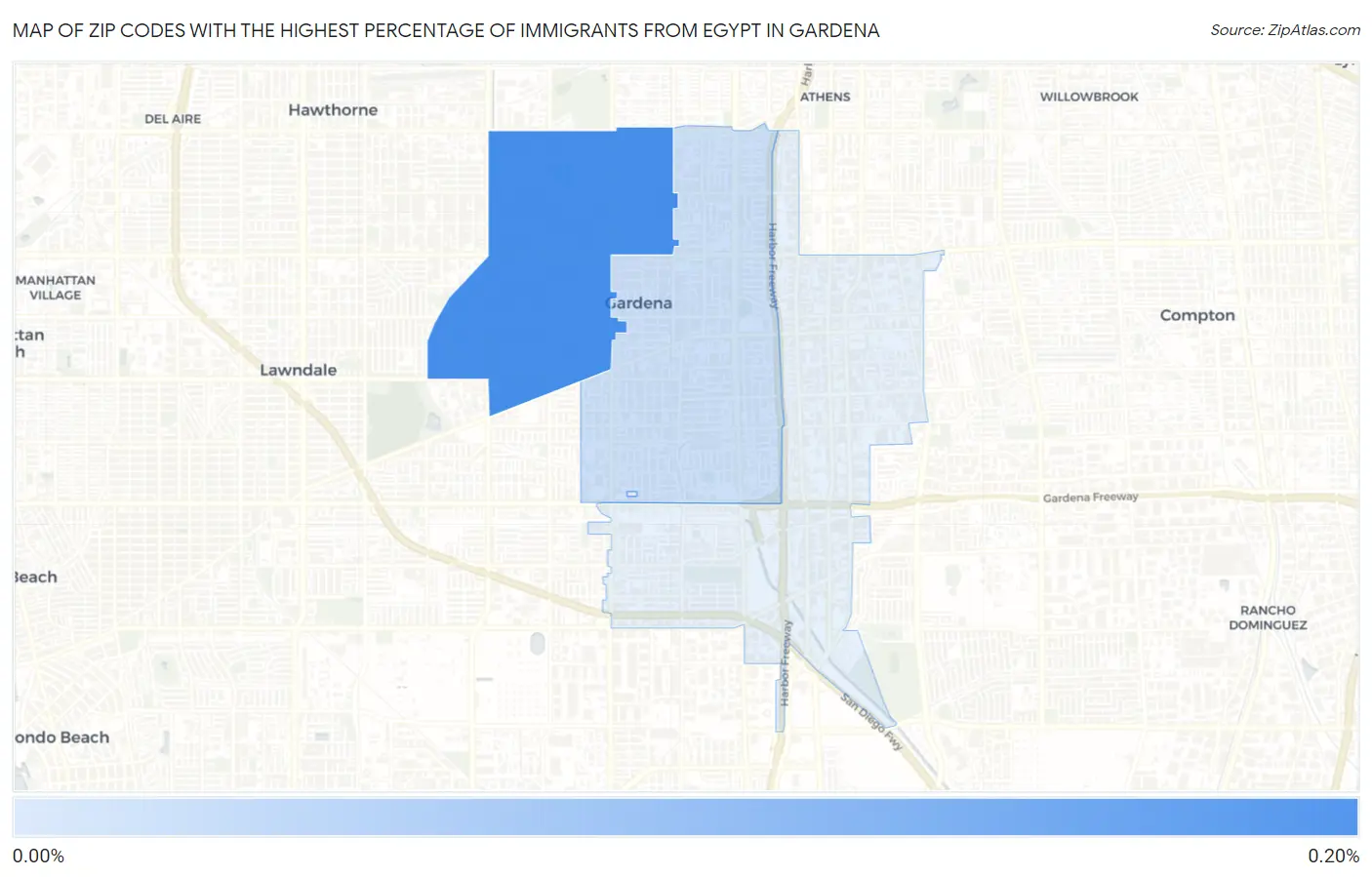 Zip Codes with the Highest Percentage of Immigrants from Egypt in Gardena Map