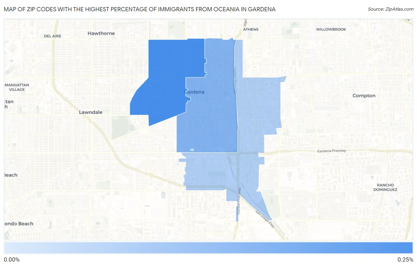 Zip Codes with the Highest Percentage of Immigrants from Oceania in Gardena Map