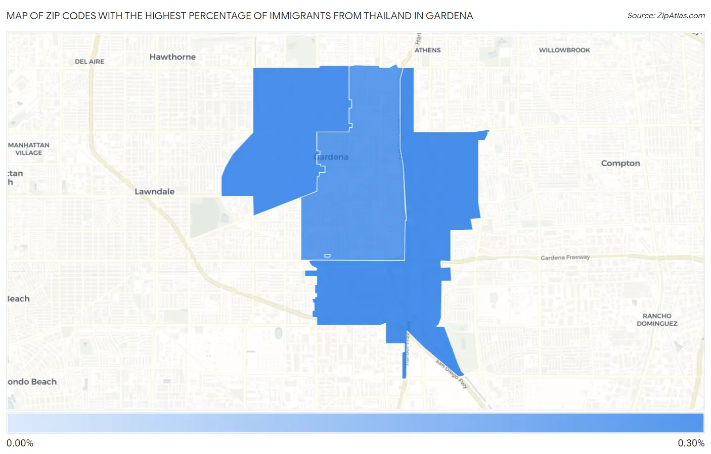 Zip Codes with the Highest Percentage of Immigrants from Thailand in Gardena Map