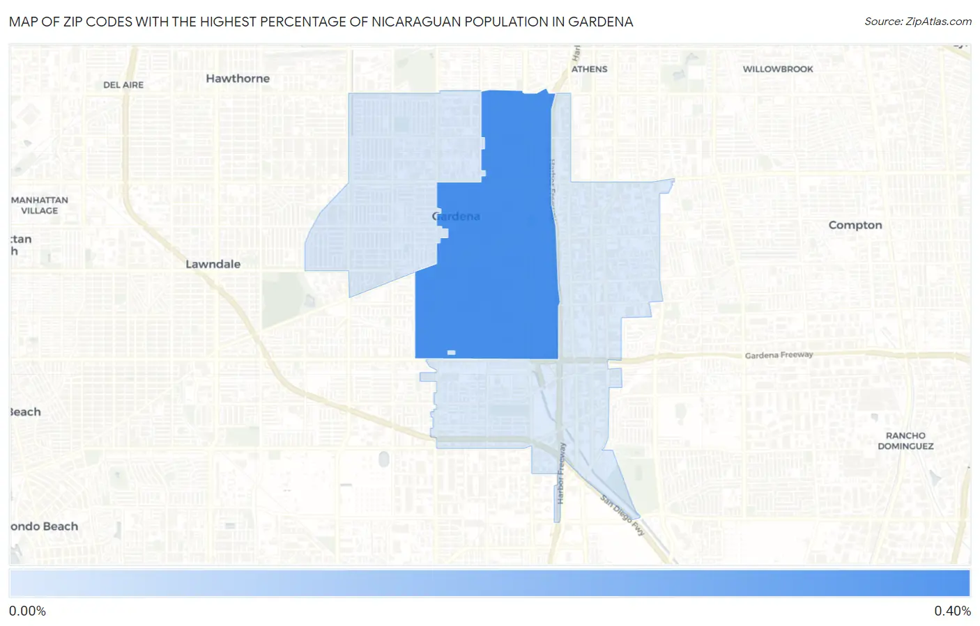 Zip Codes with the Highest Percentage of Nicaraguan Population in Gardena Map