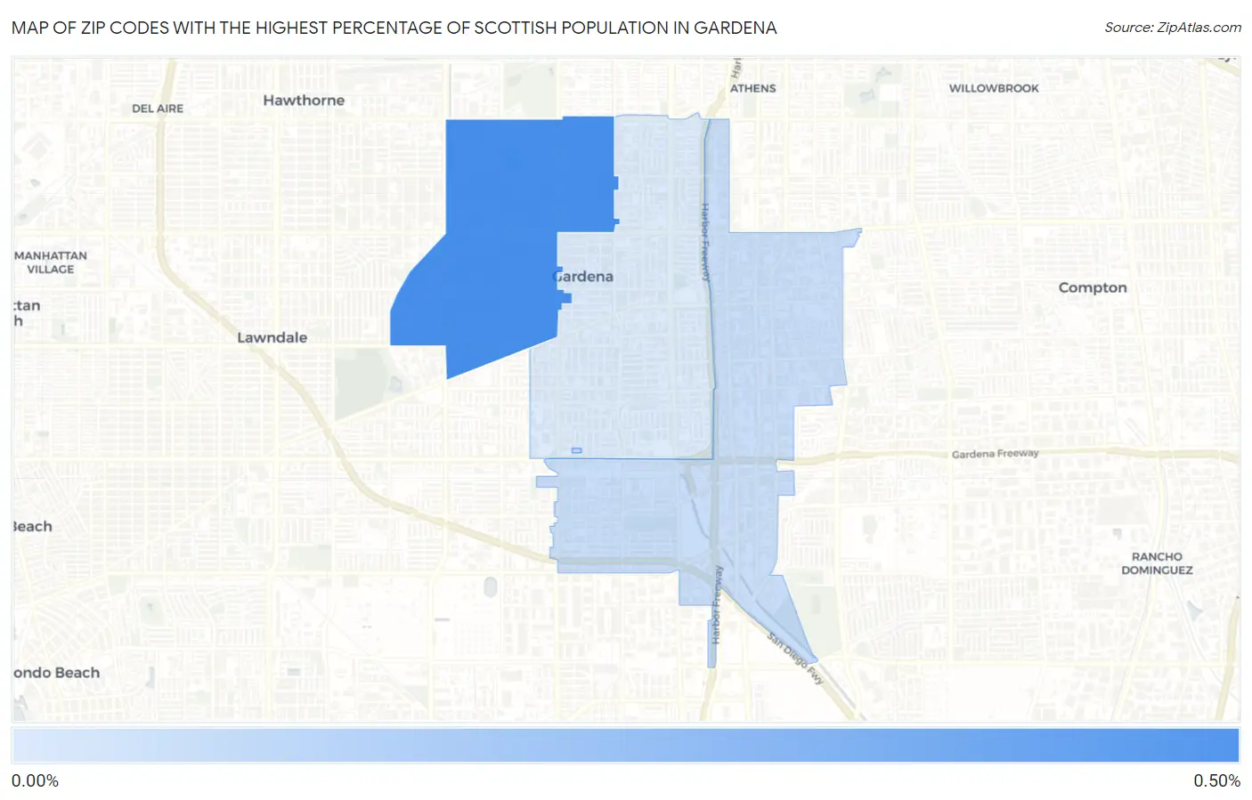 Zip Codes with the Highest Percentage of Scottish Population in Gardena Map