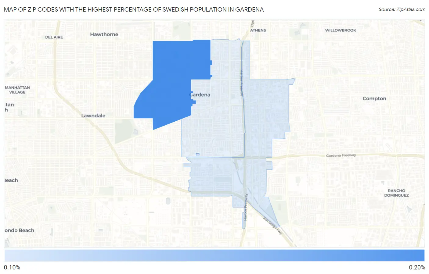 Zip Codes with the Highest Percentage of Swedish Population in Gardena Map