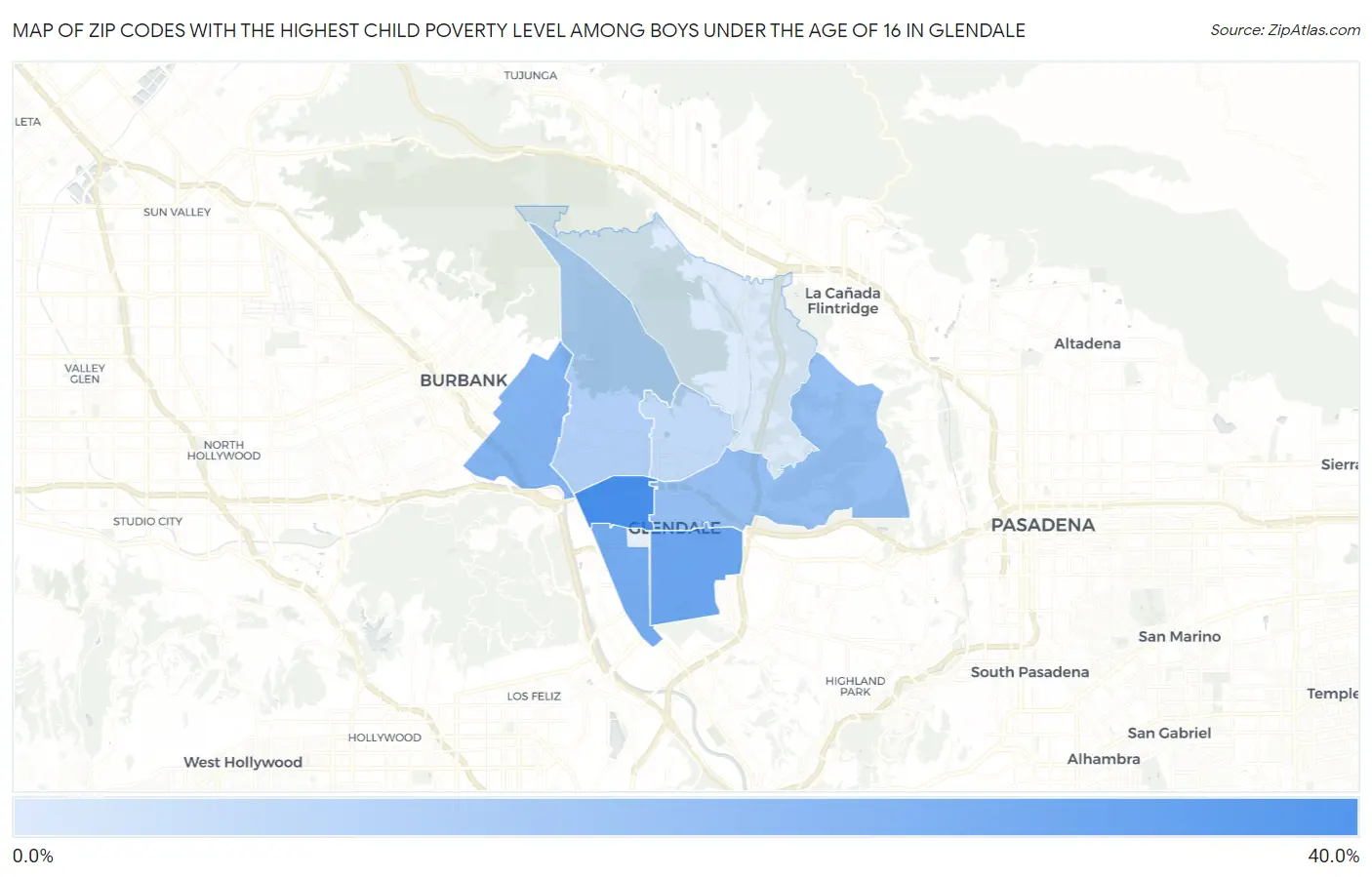 Zip Codes with the Highest Child Poverty Level Among Boys Under the Age of 16 in Glendale Map