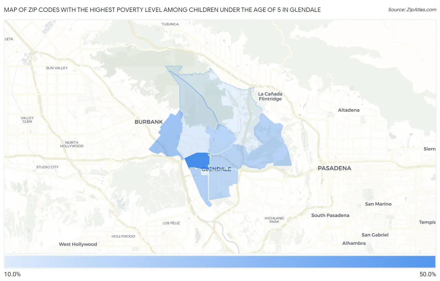 Zip Codes with the Highest Poverty Level Among Children Under the Age of 5 in Glendale Map