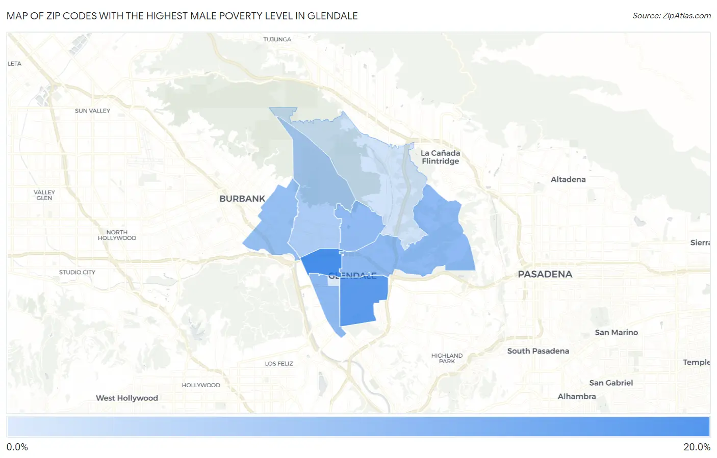 Zip Codes with the Highest Male Poverty Level in Glendale Map