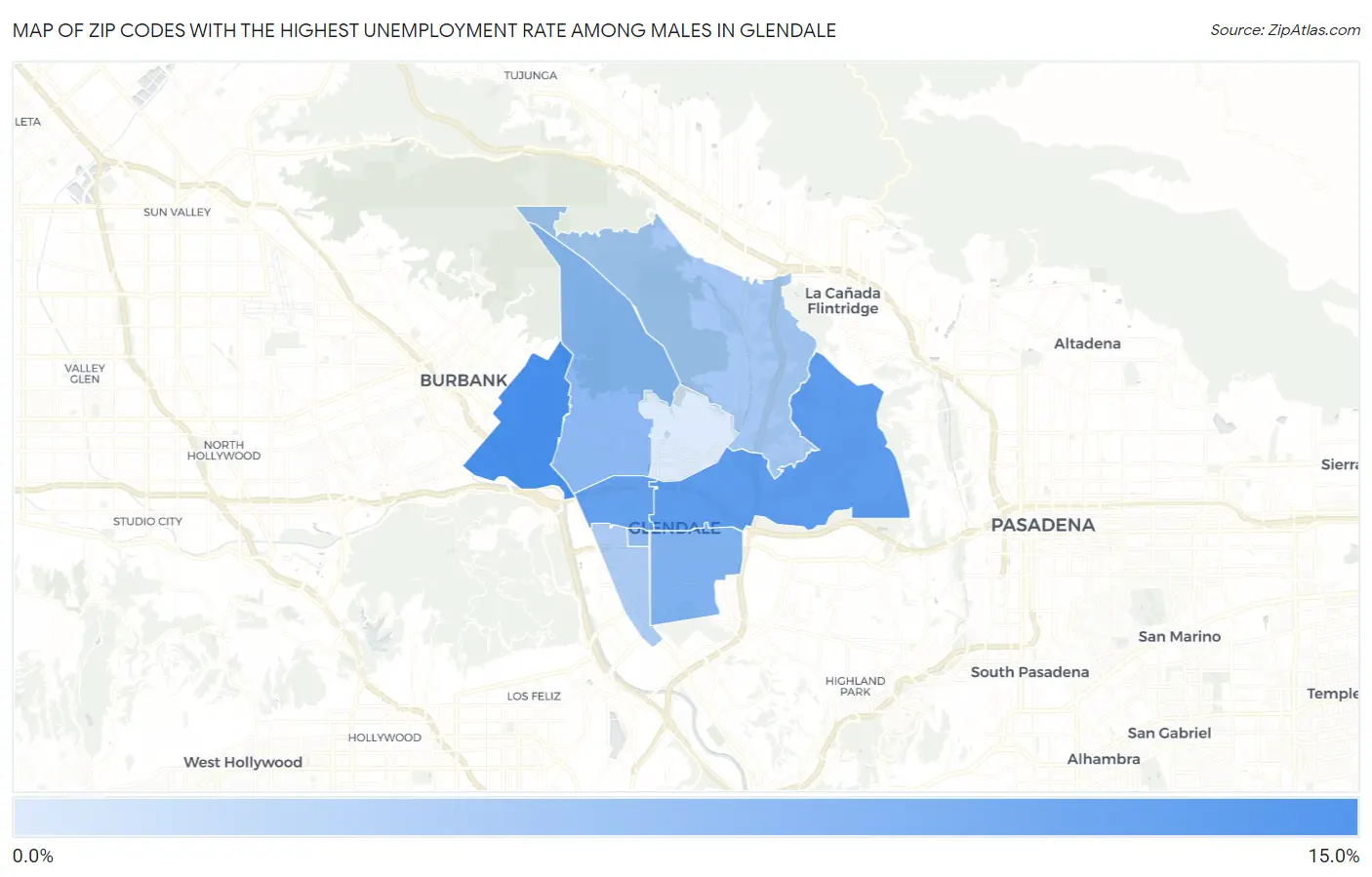Zip Codes with the Highest Unemployment Rate Among Males in Glendale Map