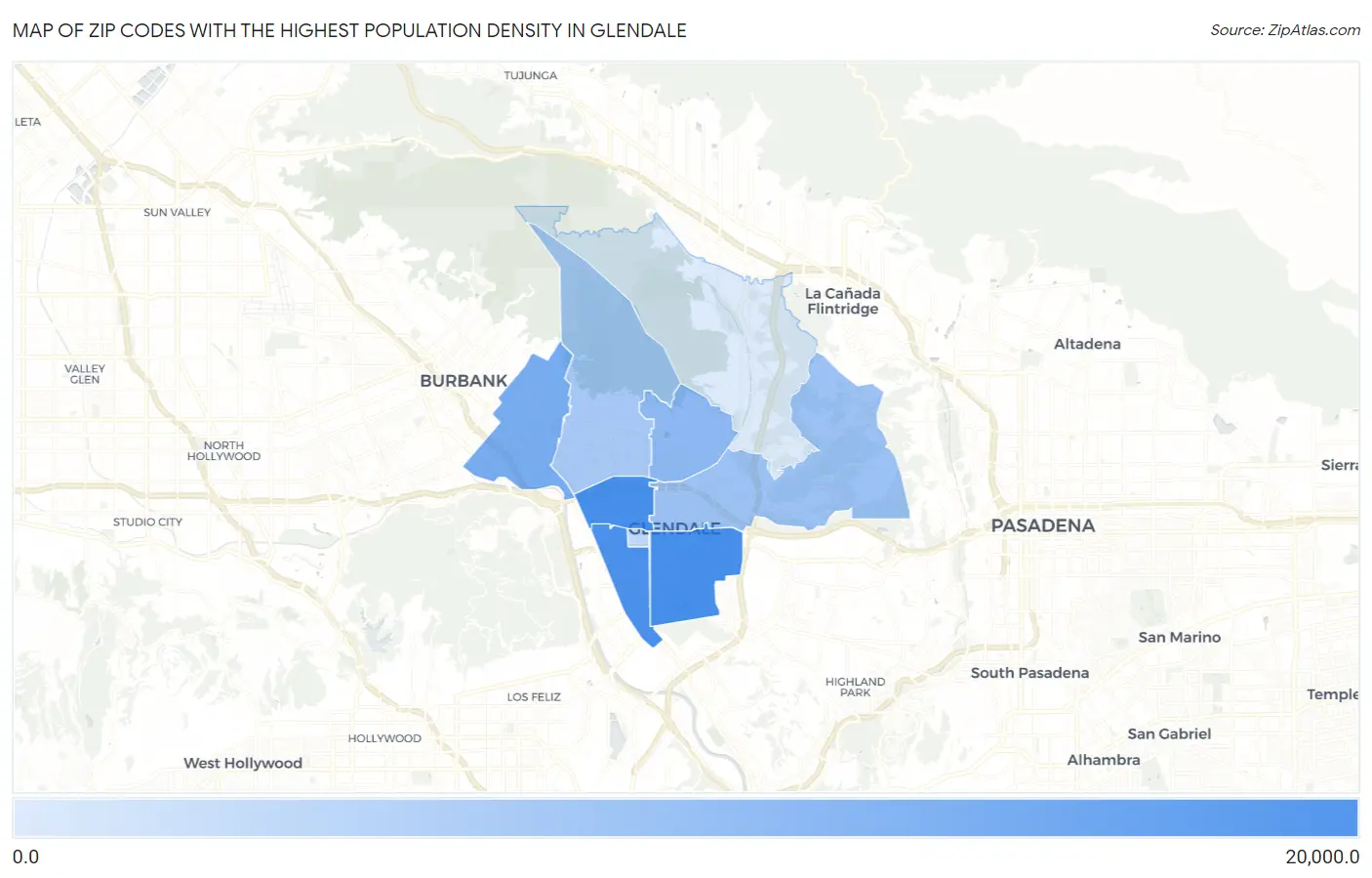 Zip Codes with the Highest Population Density in Glendale Map