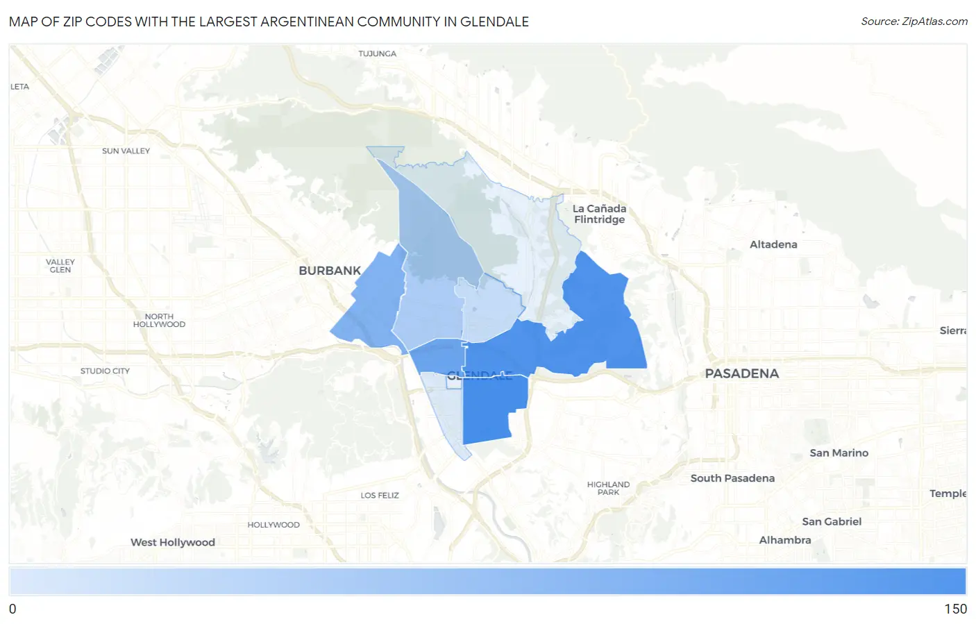 Zip Codes with the Largest Argentinean Community in Glendale Map