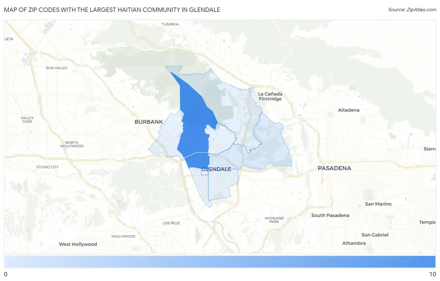 Zip Codes with the Largest Haitian Community in Glendale Map