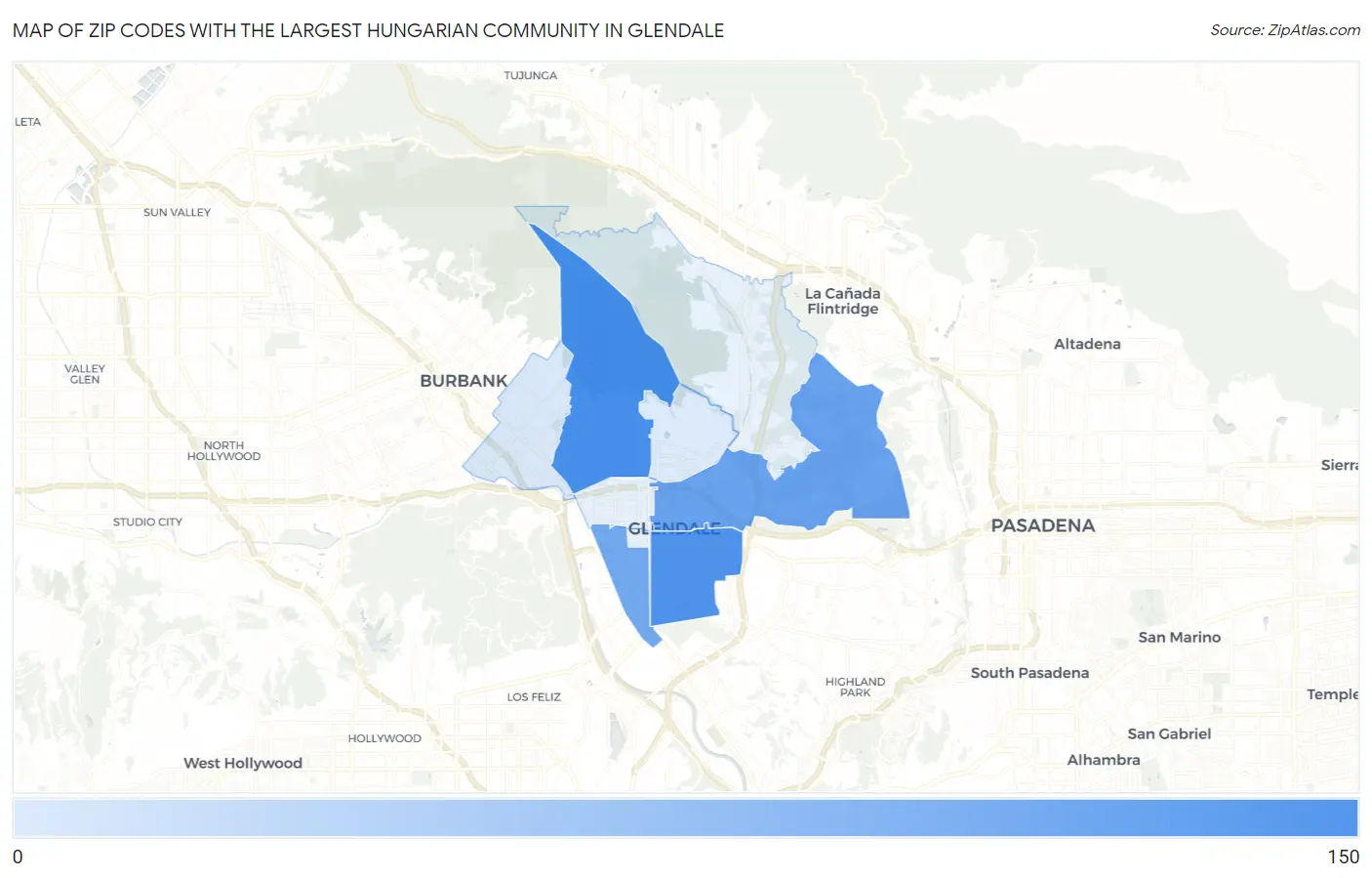 Zip Codes with the Largest Hungarian Community in Glendale Map