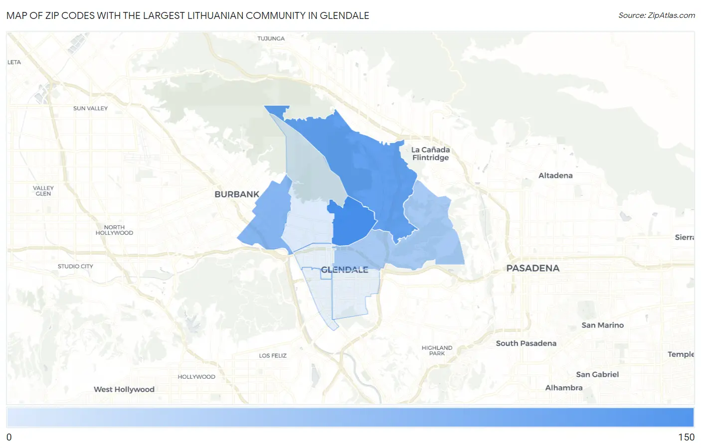 Zip Codes with the Largest Lithuanian Community in Glendale Map