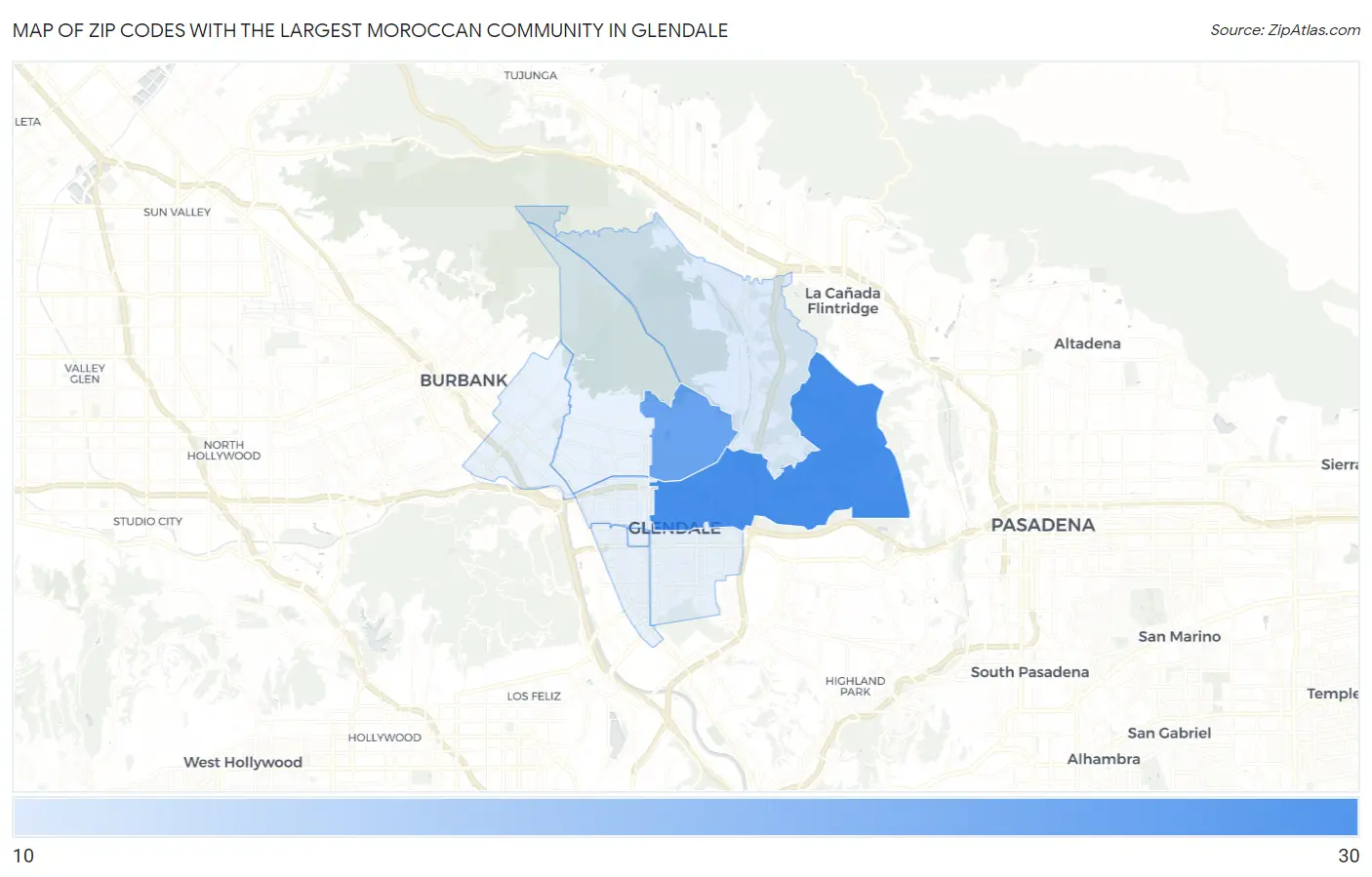 Zip Codes with the Largest Moroccan Community in Glendale Map