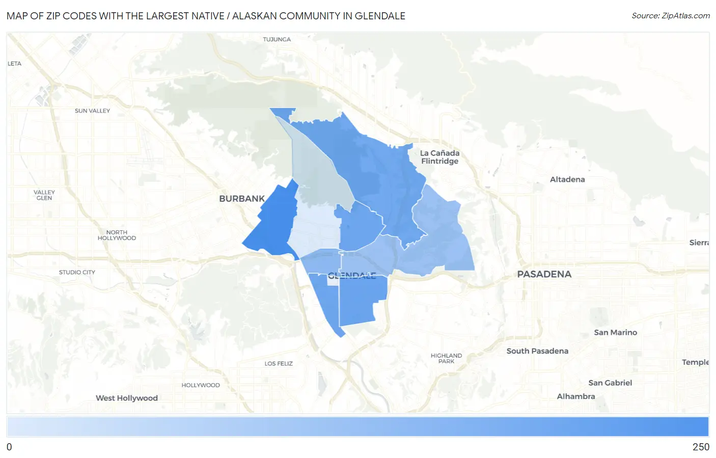 Zip Codes with the Largest Native / Alaskan Community in Glendale Map