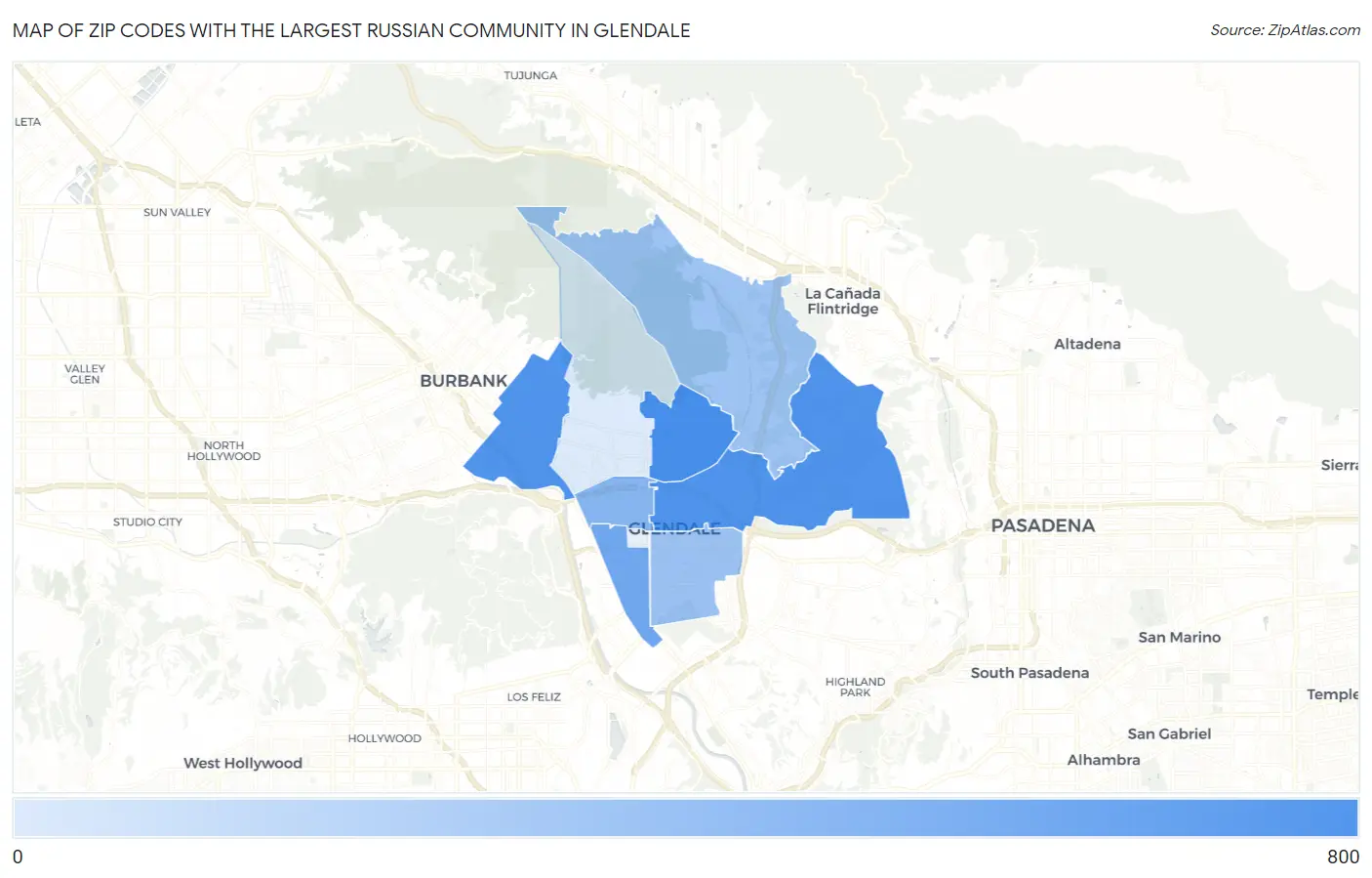 Zip Codes with the Largest Russian Community in Glendale Map