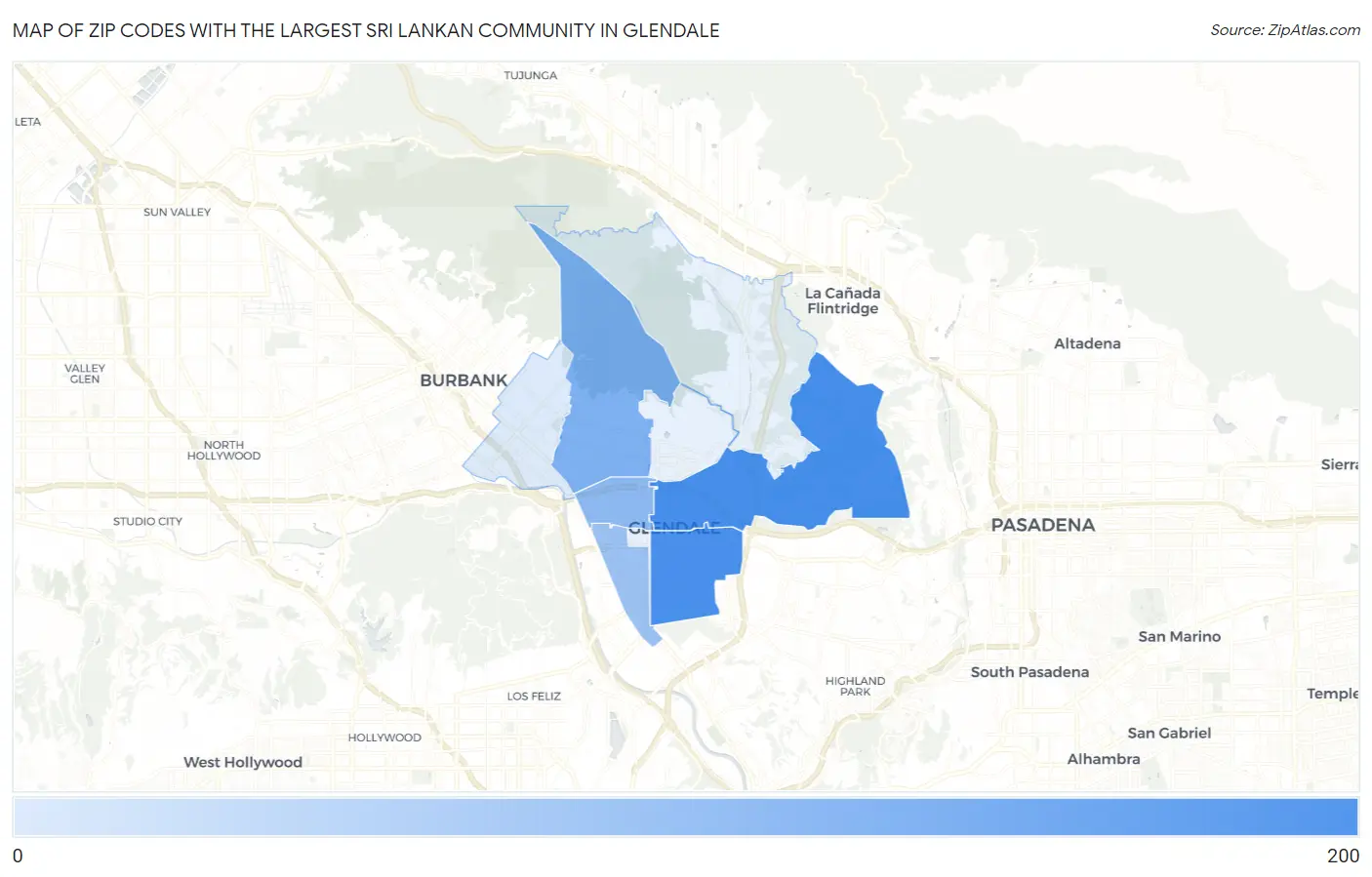 Zip Codes with the Largest Sri Lankan Community in Glendale Map
