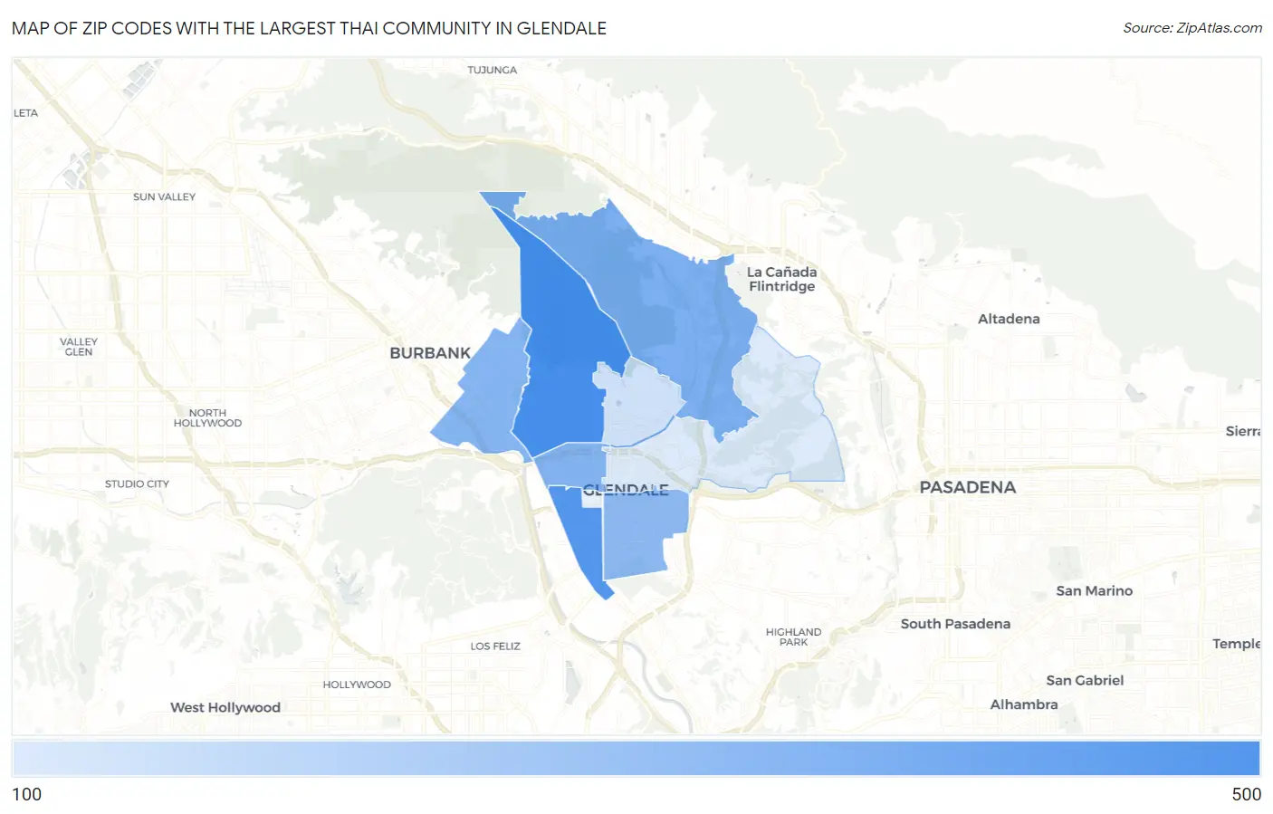 Zip Codes with the Largest Thai Community in Glendale Map