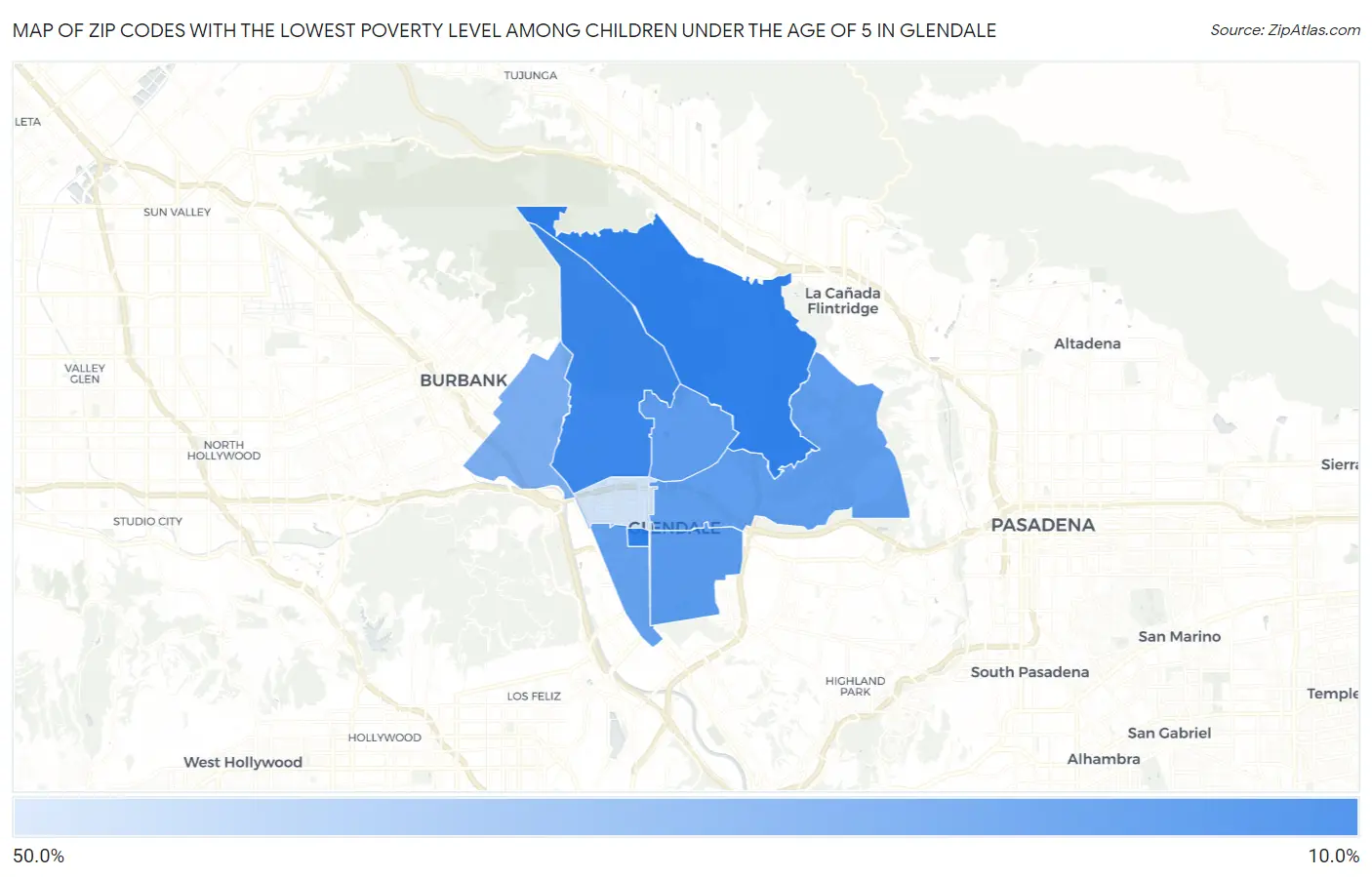 Zip Codes with the Lowest Poverty Level Among Children Under the Age of 5 in Glendale Map