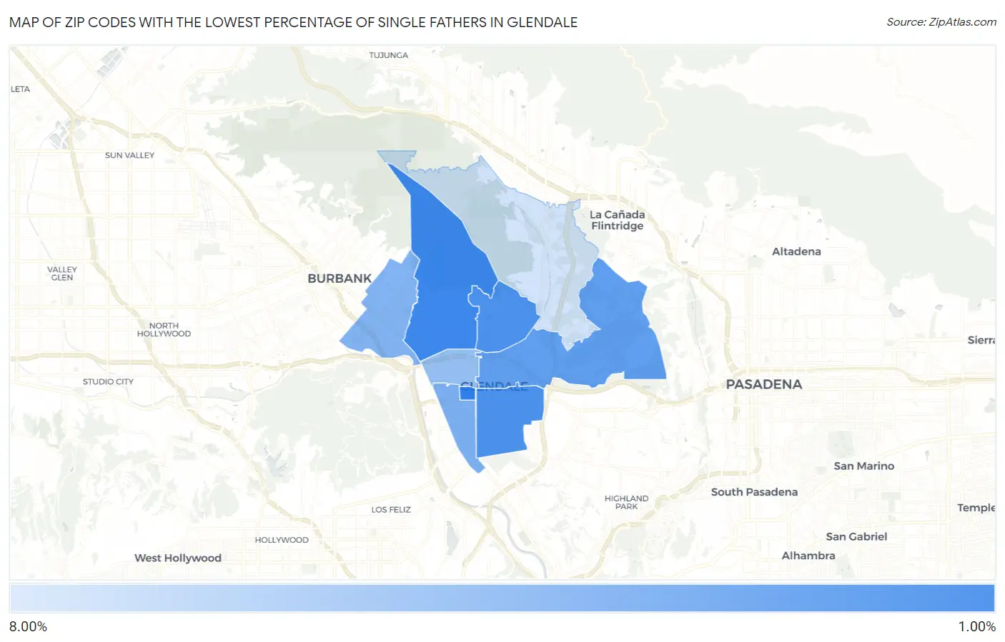 Zip Codes with the Lowest Percentage of Single Fathers in Glendale Map