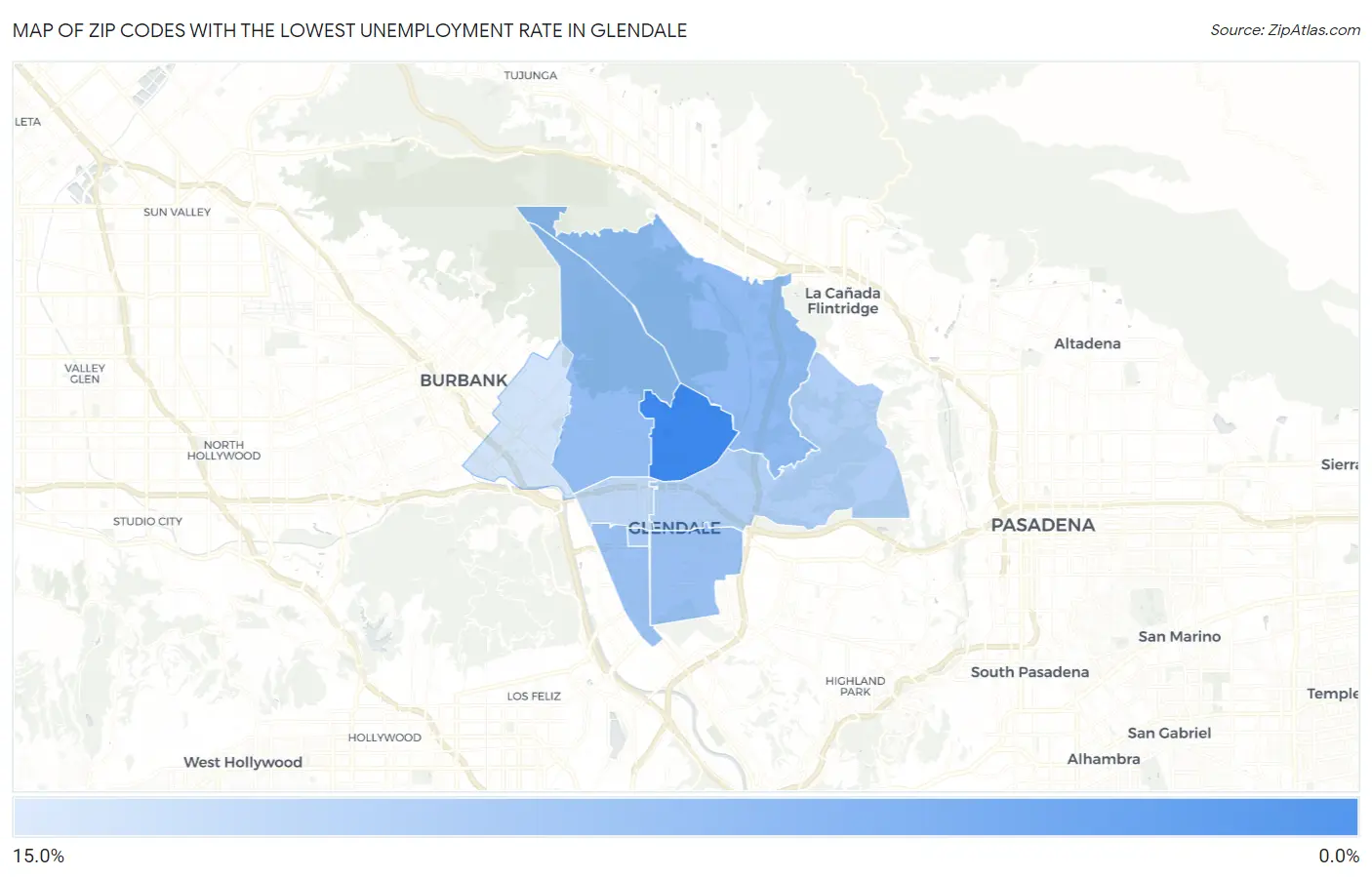 Zip Codes with the Lowest Unemployment Rate in Glendale Map