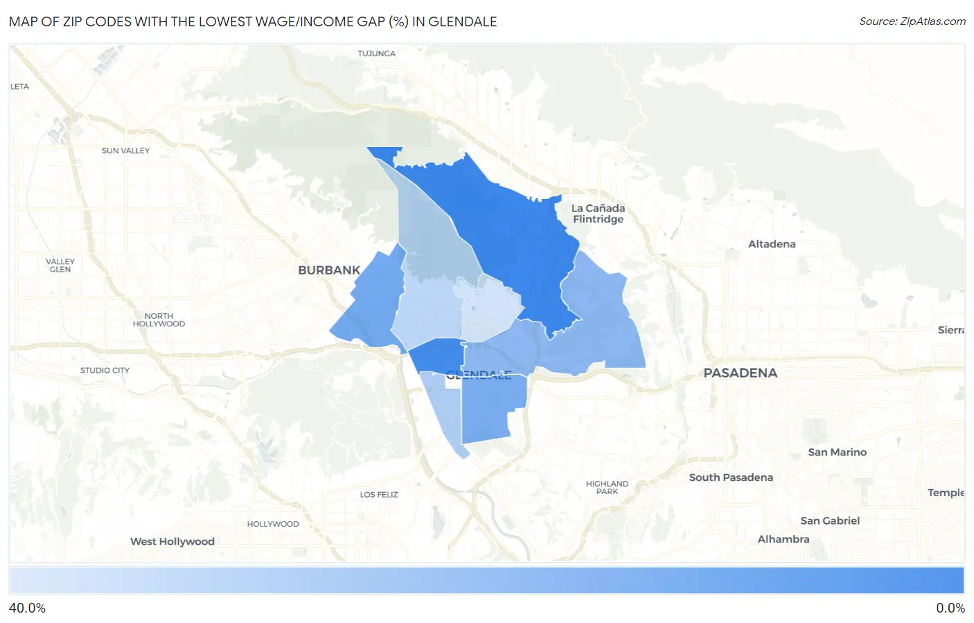 Zip Codes with the Lowest Wage/Income Gap (%) in Glendale Map