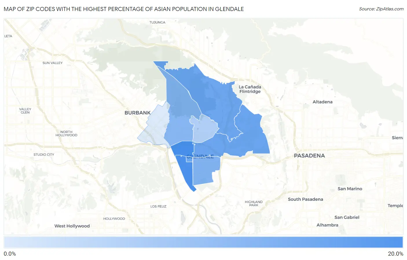 Zip Codes with the Highest Percentage of Asian Population in Glendale Map