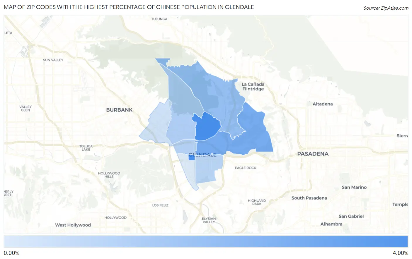 Zip Codes with the Highest Percentage of Chinese Population in Glendale Map