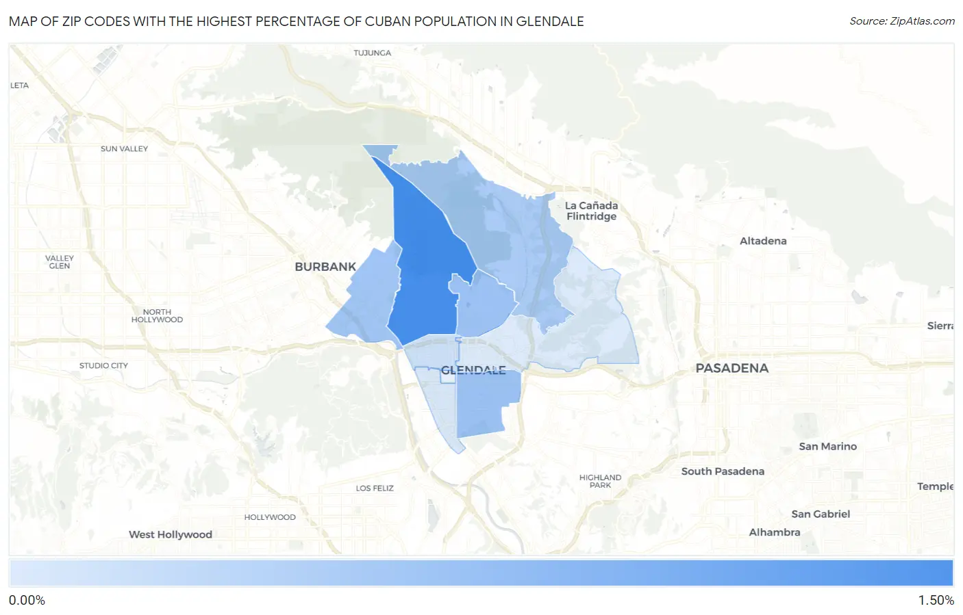 Zip Codes with the Highest Percentage of Cuban Population in Glendale Map