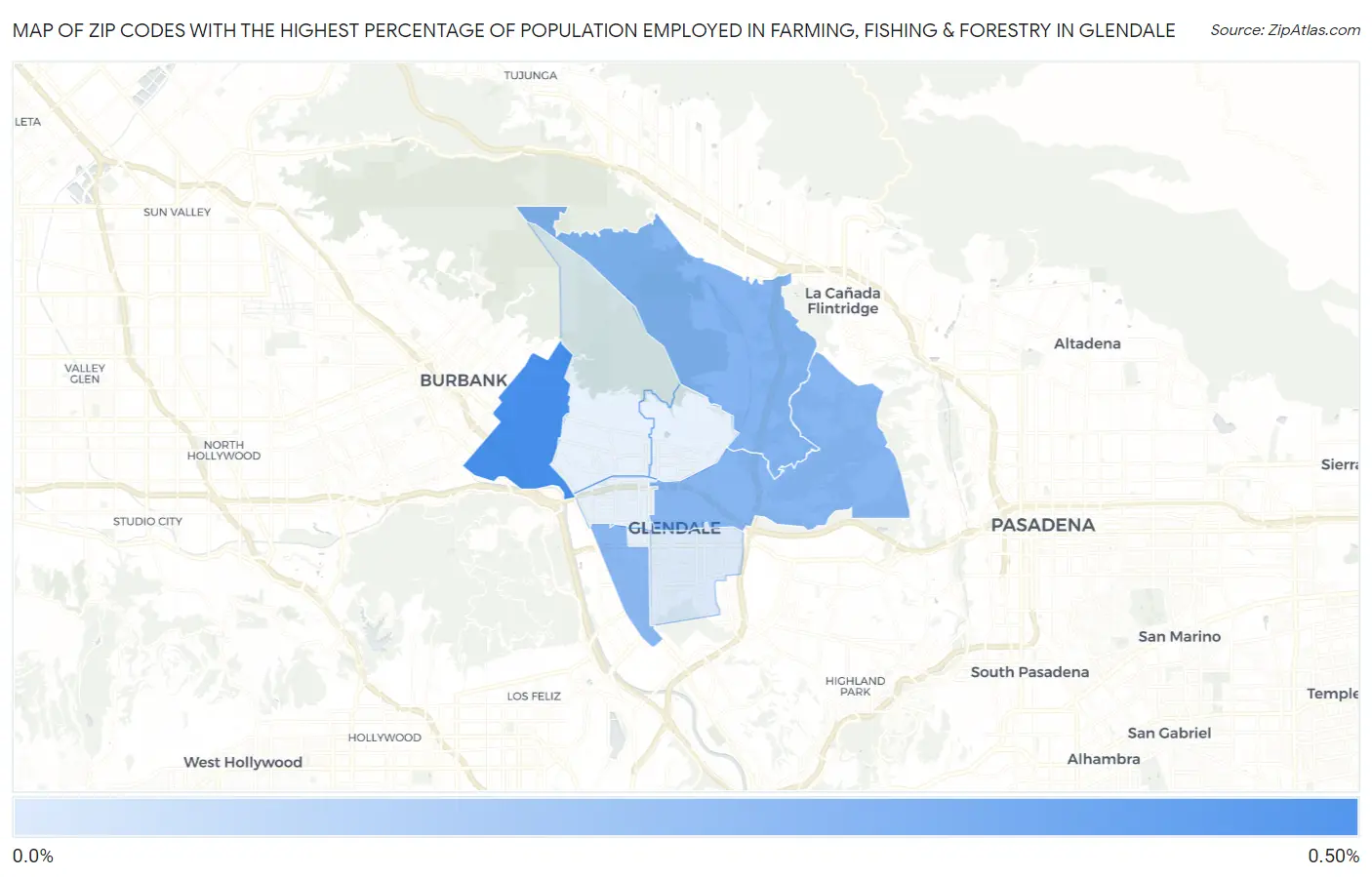 Zip Codes with the Highest Percentage of Population Employed in Farming, Fishing & Forestry in Glendale Map