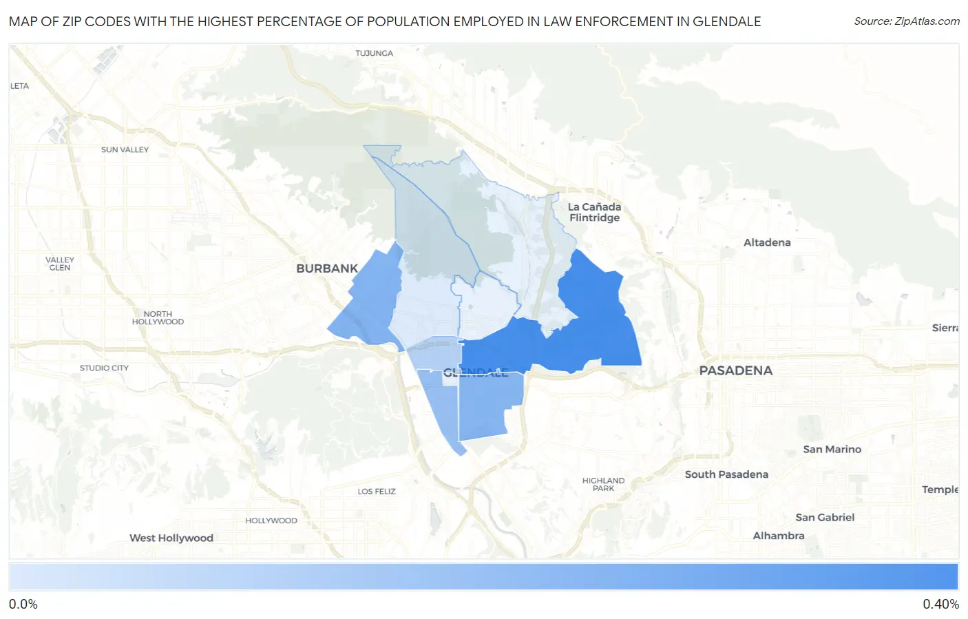 Zip Codes with the Highest Percentage of Population Employed in Law Enforcement in Glendale Map