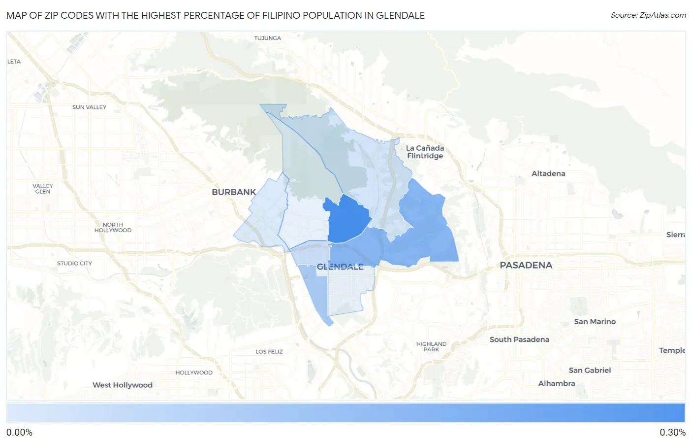 Zip Codes with the Highest Percentage of Filipino Population in Glendale Map