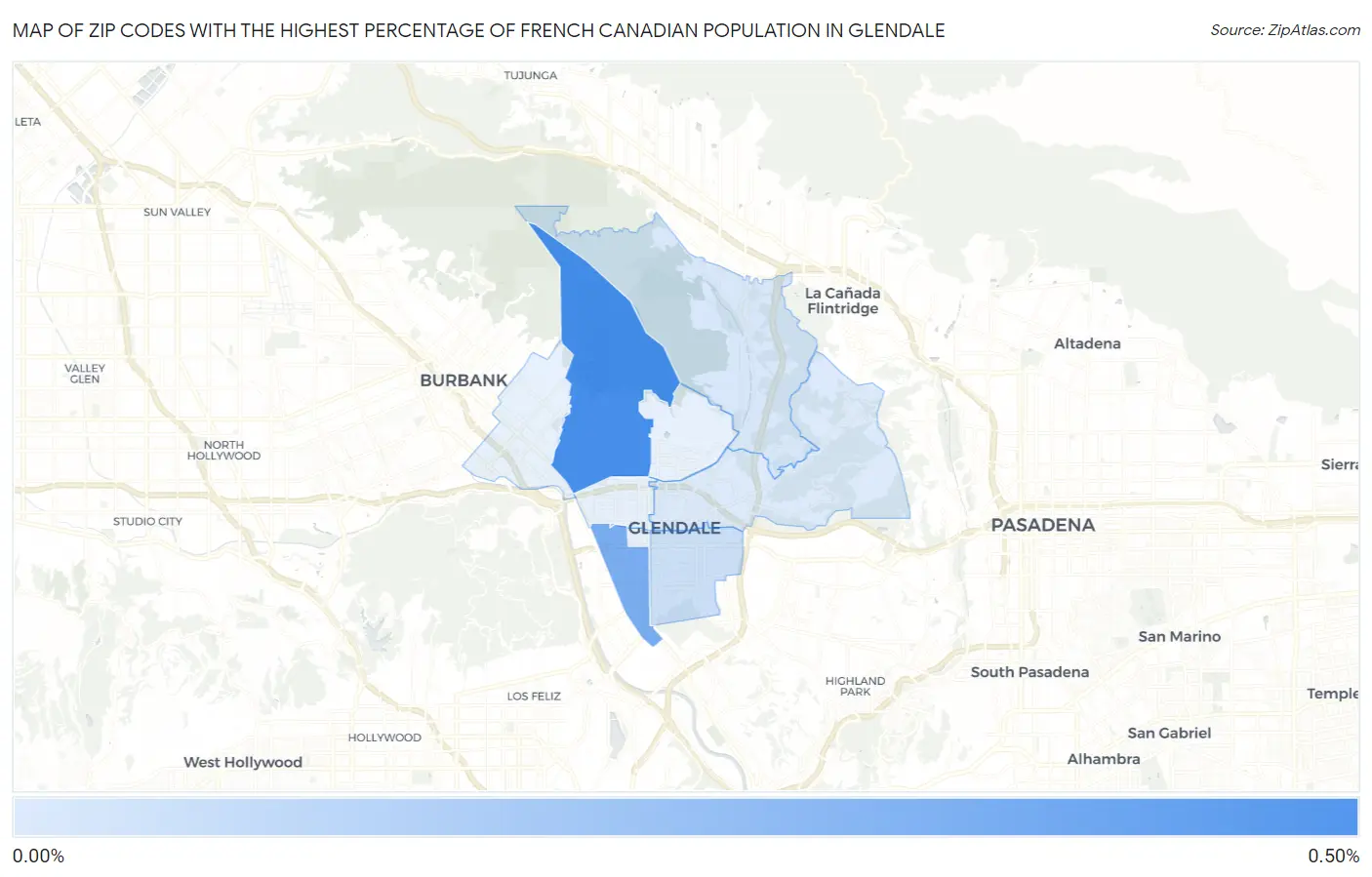 Zip Codes with the Highest Percentage of French Canadian Population in Glendale Map