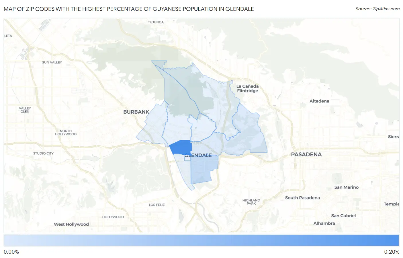 Zip Codes with the Highest Percentage of Guyanese Population in Glendale Map