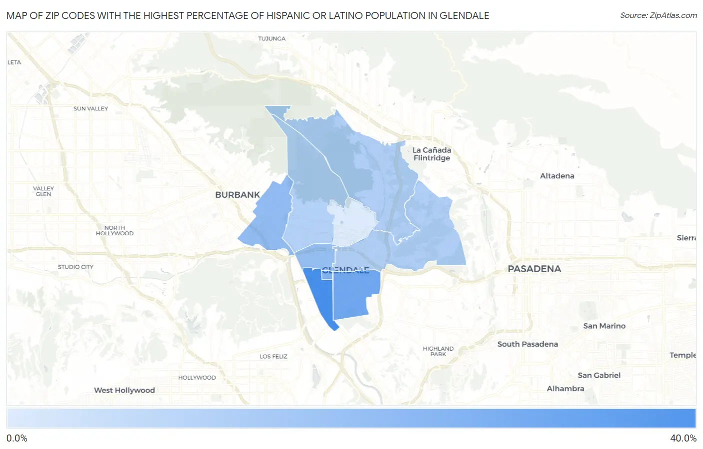 Zip Codes with the Highest Percentage of Hispanic or Latino Population in Glendale Map