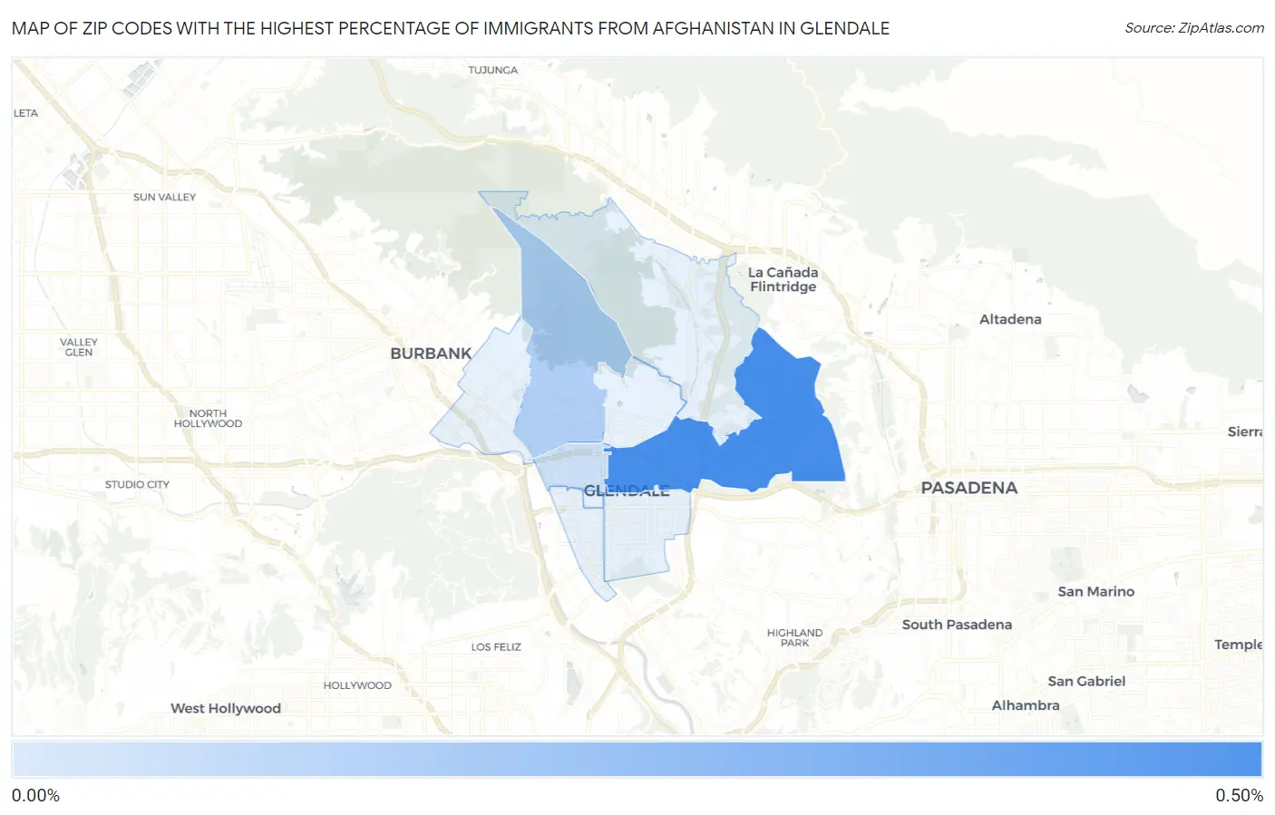 Zip Codes with the Highest Percentage of Immigrants from Afghanistan in Glendale Map