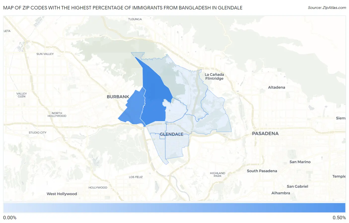 Zip Codes with the Highest Percentage of Immigrants from Bangladesh in Glendale Map