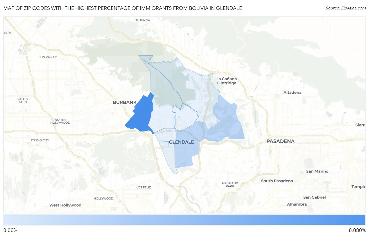 Zip Codes with the Highest Percentage of Immigrants from Bolivia in Glendale Map