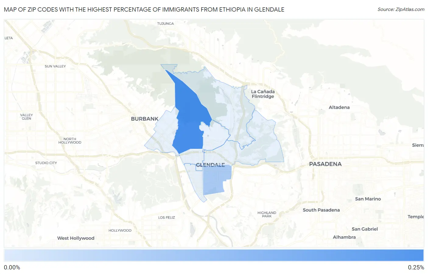 Zip Codes with the Highest Percentage of Immigrants from Ethiopia in Glendale Map