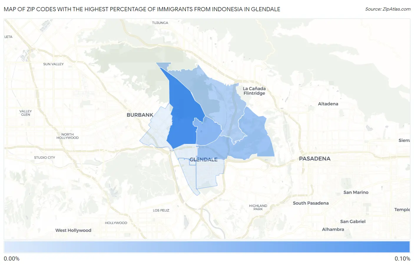 Zip Codes with the Highest Percentage of Immigrants from Indonesia in Glendale Map