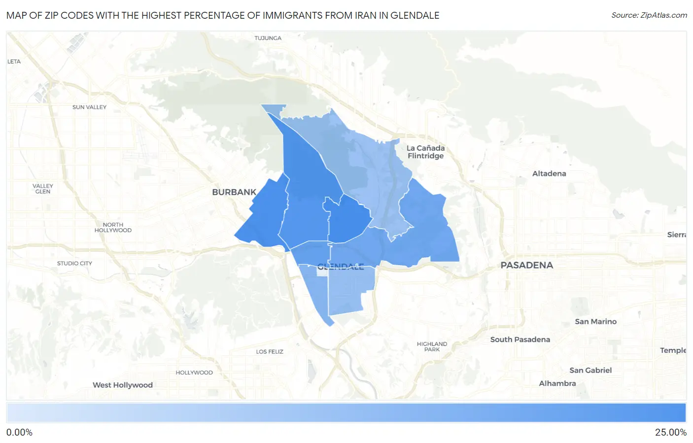 Zip Codes with the Highest Percentage of Immigrants from Iran in Glendale Map
