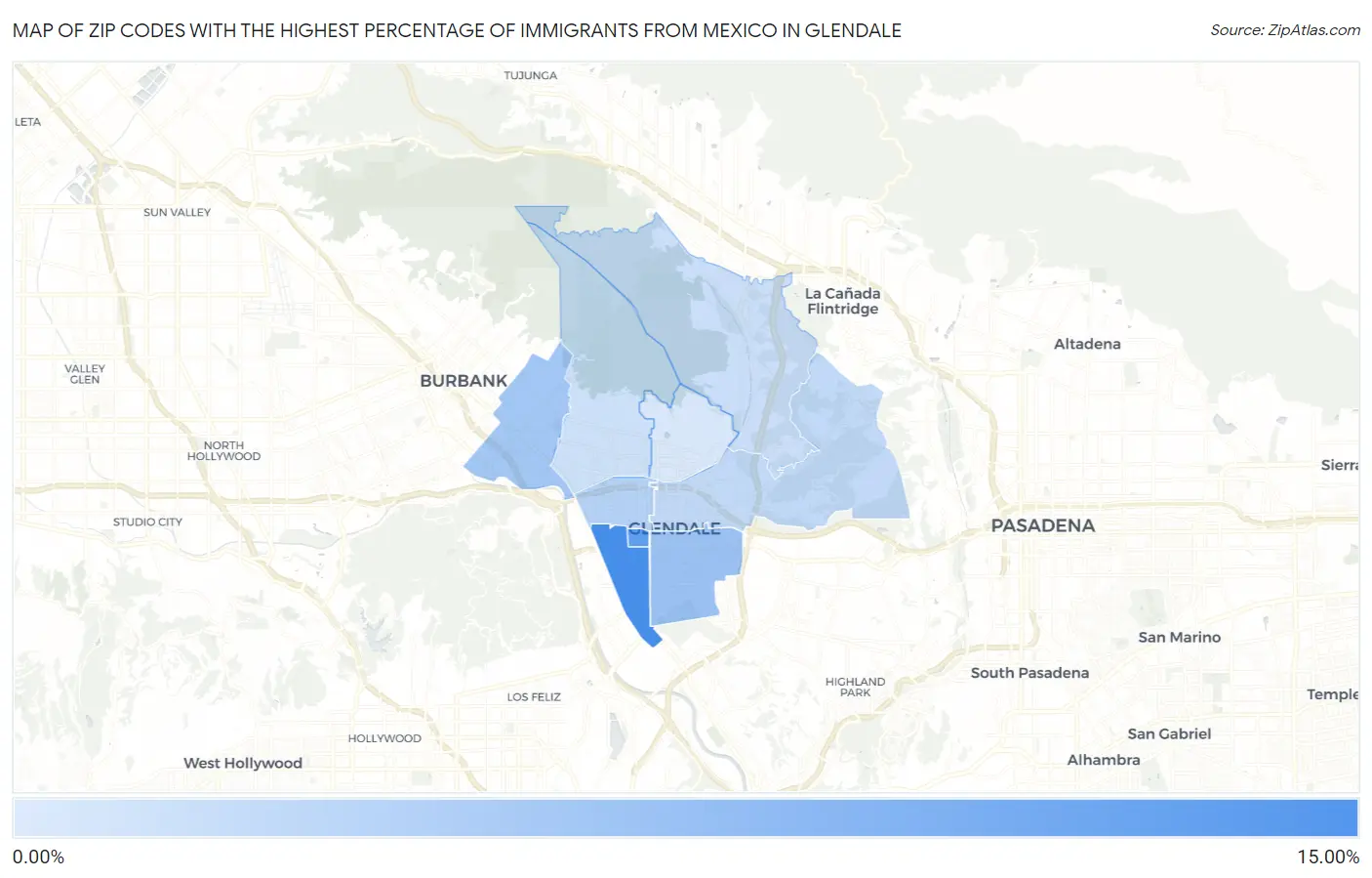 Zip Codes with the Highest Percentage of Immigrants from Mexico in Glendale Map